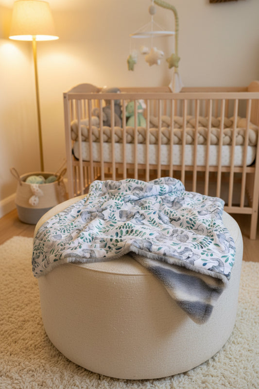 Elephant & Gray and White Plush Double-Sided Throw Blanket