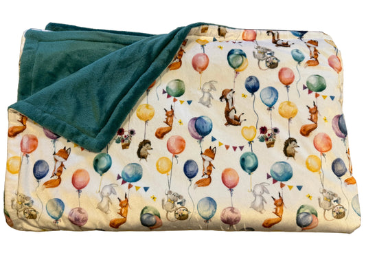 Woodland Animals & Balloons & Teal Plush Double-Sided Throw Blanket