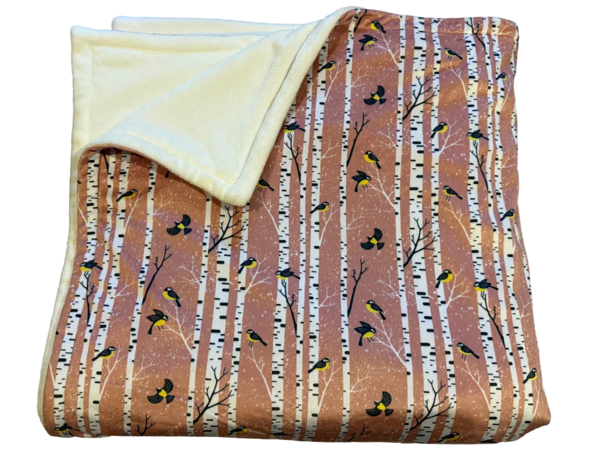 Birch Birds & Snow White Double-Sided Throw Blanket