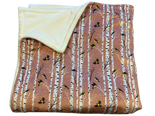 Birch Birds & Snow White Double-Sided Throw Blanket