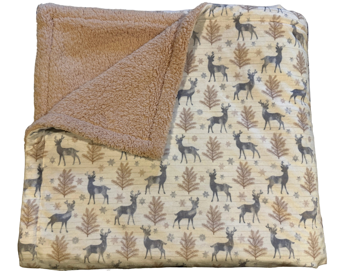 Winter Deer & Rosewater Plush Double-Sided Throw Blanket
