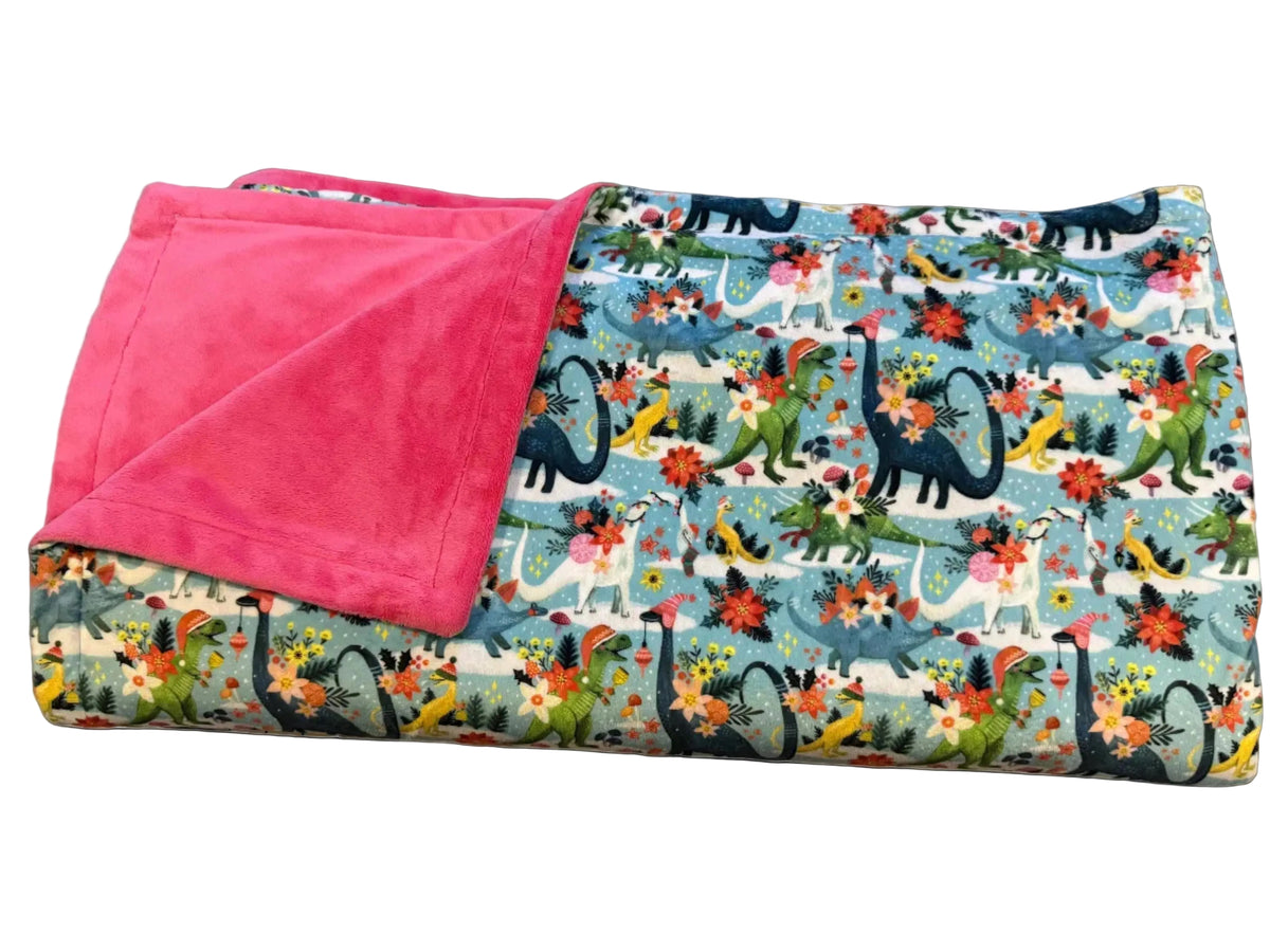 Dinosaur Holiday & Fuchsia Double-Sided Throw Blanket