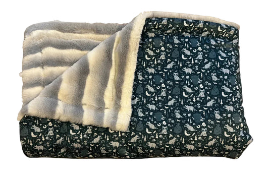Midnight Raccoon Double-Sided Throw Blanket