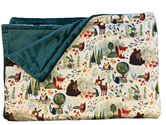 Woodland Animals & Teal Double-Sided Throw Blanket