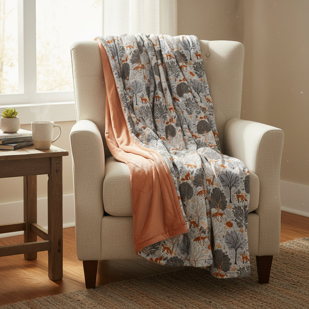 Foxes & Papaya Double-Sided Throw Blanket