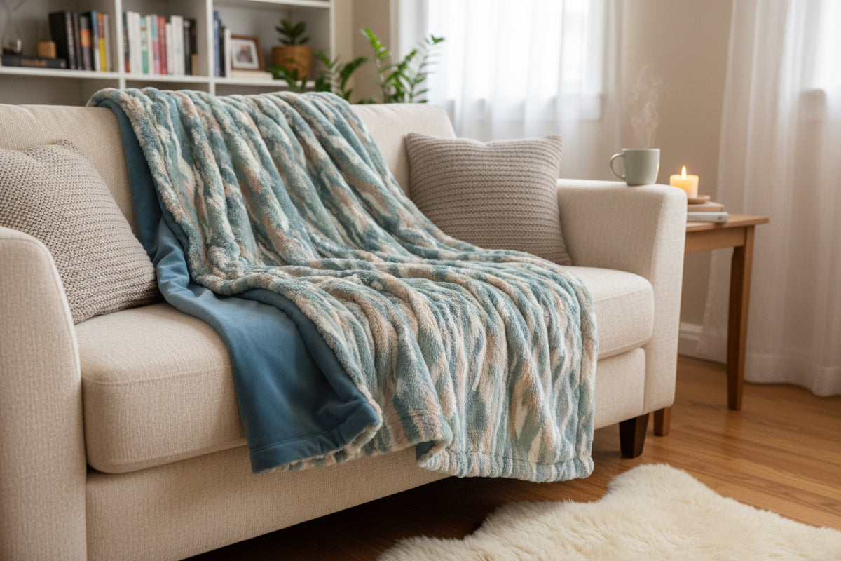 French Blue & Himalayan Raindrop Double-Sided Throw Blanket
