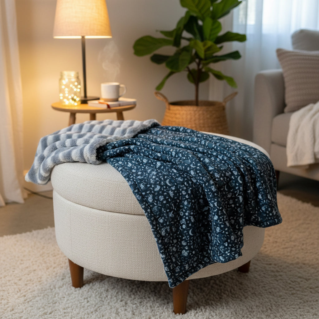 Midnight Raccoon Double-Sided Throw Blanket