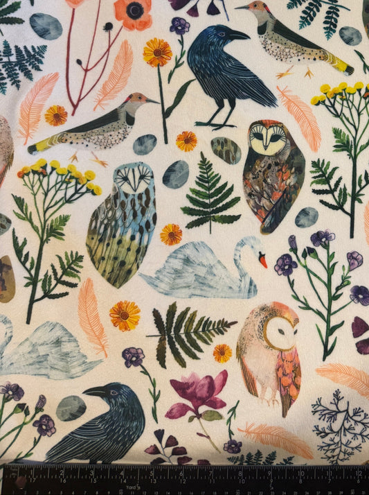 Botanical Birds & Gray and White Deluxe Plush Double-Sided Throw Blanket