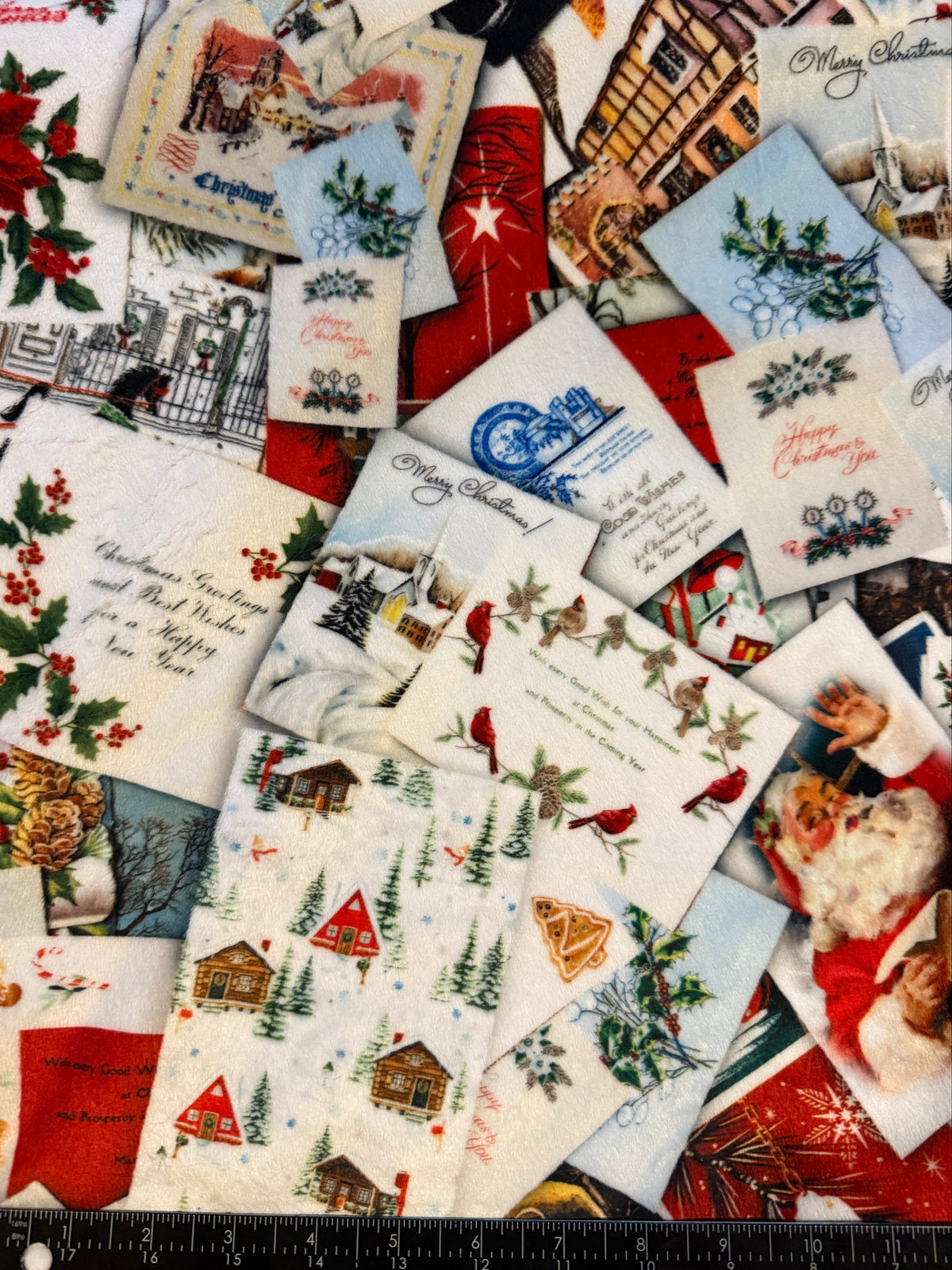 Christmas Cards & Dark Green Plush Double-Sided Throw Blanket